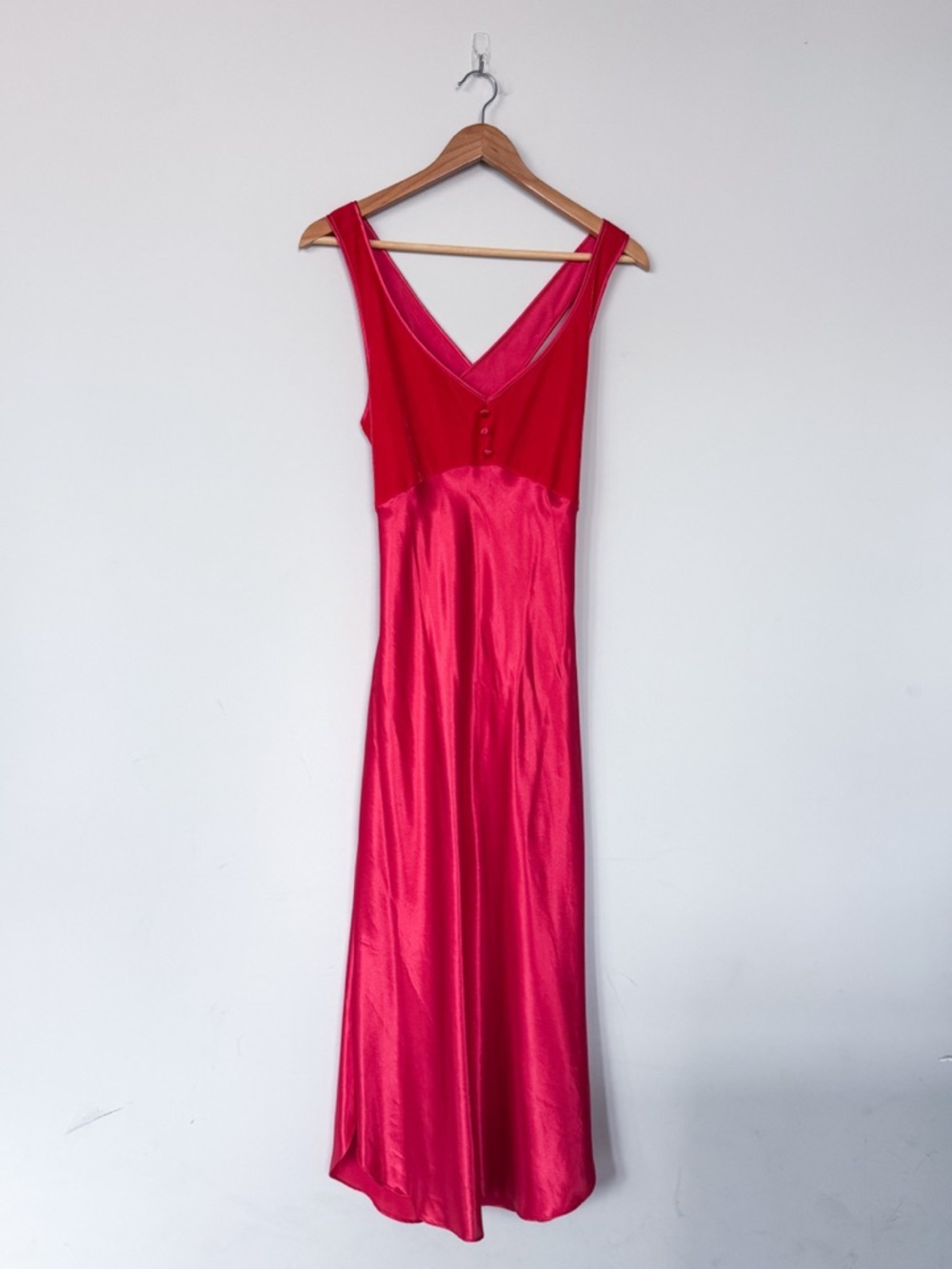 Vintage 90s California Dynasty Red Silky Maxi Slip Dress Cross Back Velvet